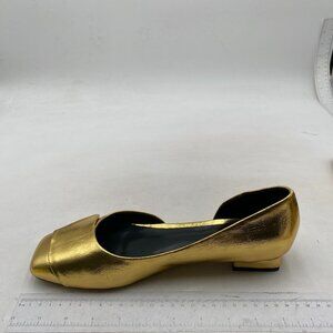 Wo Wagas Gold Side Cut Block Low Heeled Square Toe Pump Slip On Working Shoes